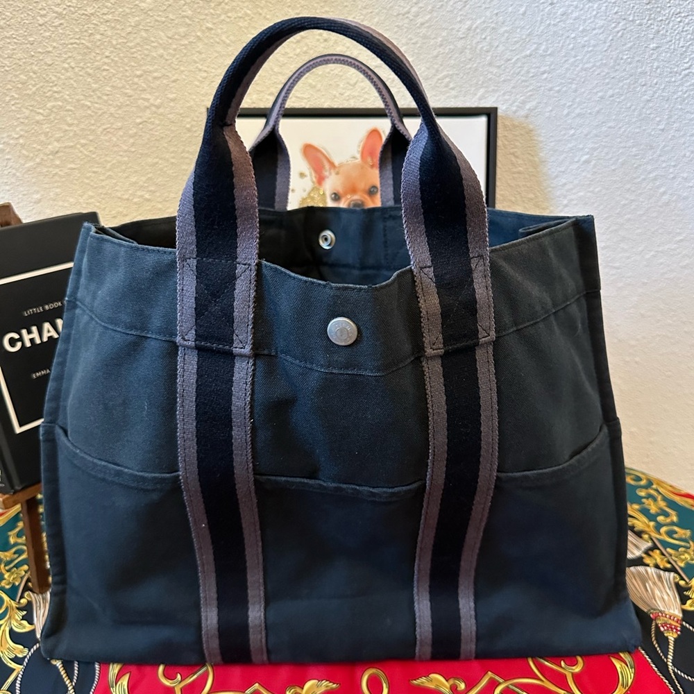 Hermes Black and Gray Canvas Tote vintage